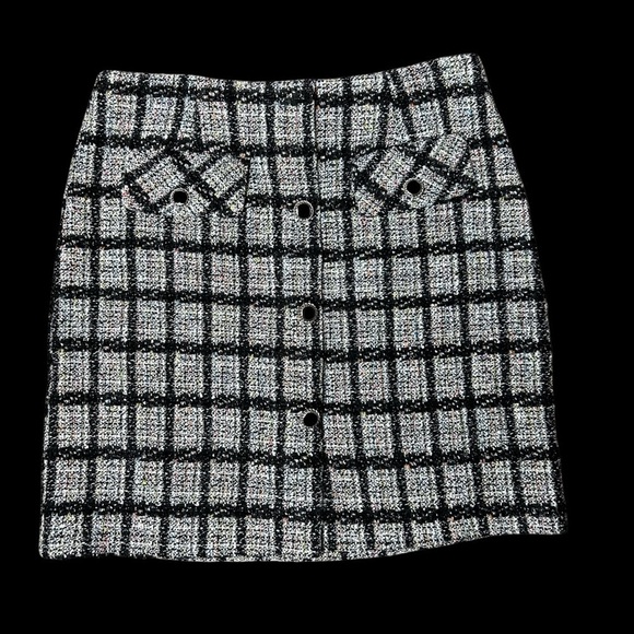 Bagatelle Collection Button Front Black and Confetti Tweed Mini Skirt Sz. M - Picture 15 of 16